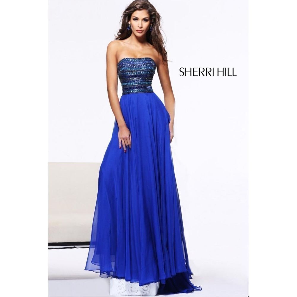 Sherri Hill 1539 Strapless Blue Beaded Prom Dress Size 12